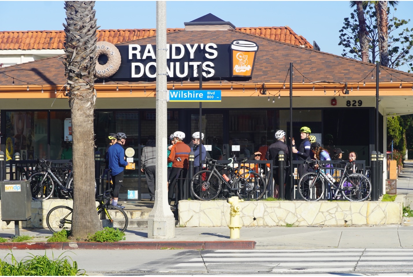 bicycle riders at donut shop