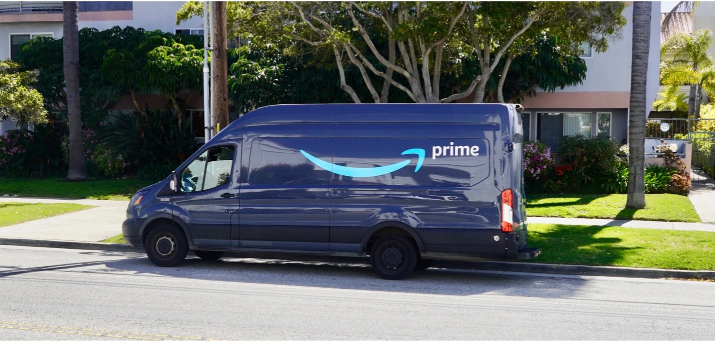 amazon delivery van on side of road